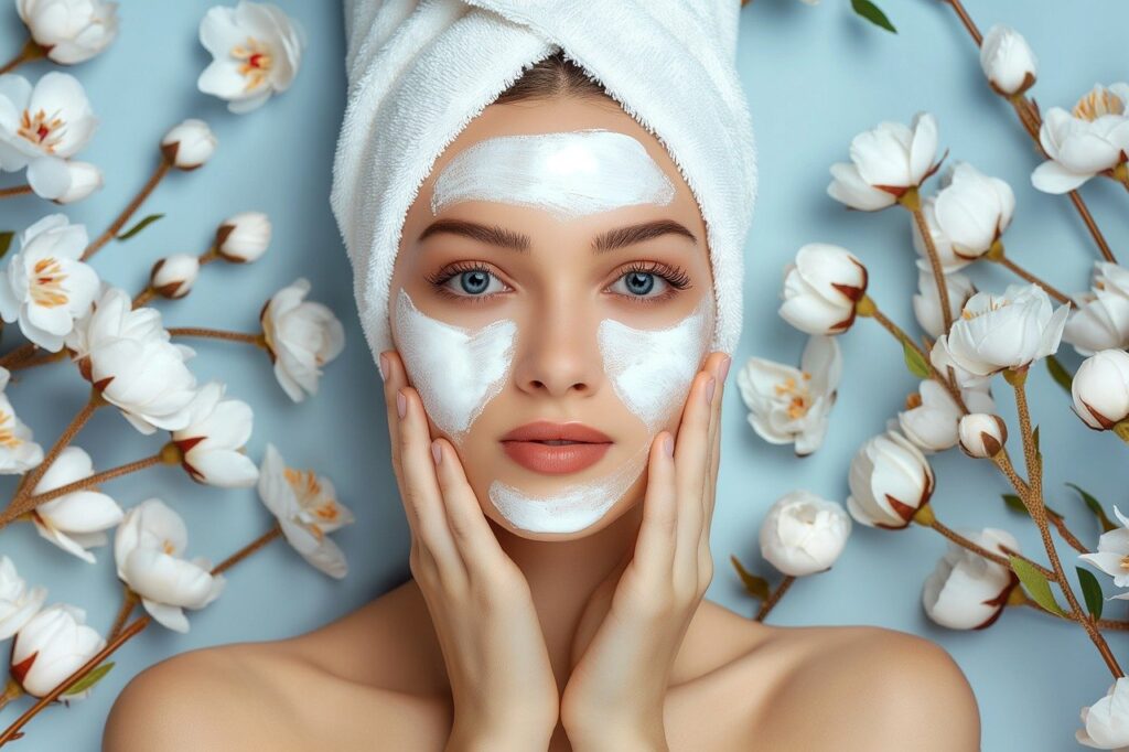woman with facial cream on her face